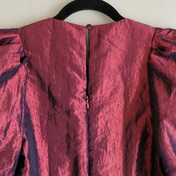 ASOS Metallic Bubble Puff Sleeve Taffeta Top Deep Red - Picture 7 of 10